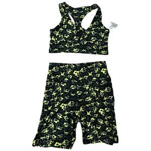 NWT Sage Collective Sports Bra and Biker Shorts Set Sunny Lime Green Size Large